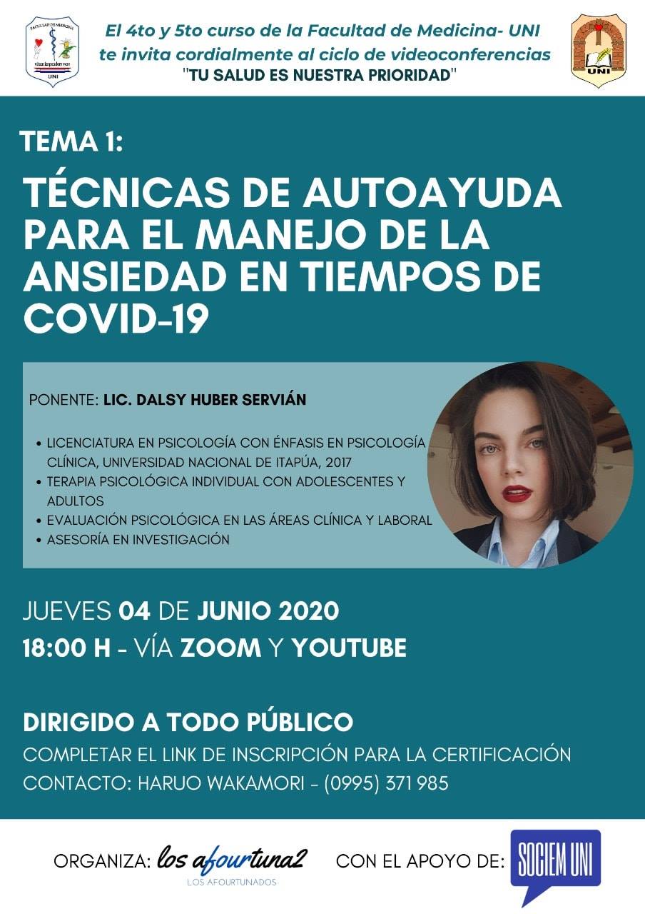 Video Conferencia «Técnicas de Autoayuda para Manejo de la Ansiedad en Tiempos de COVID 19»