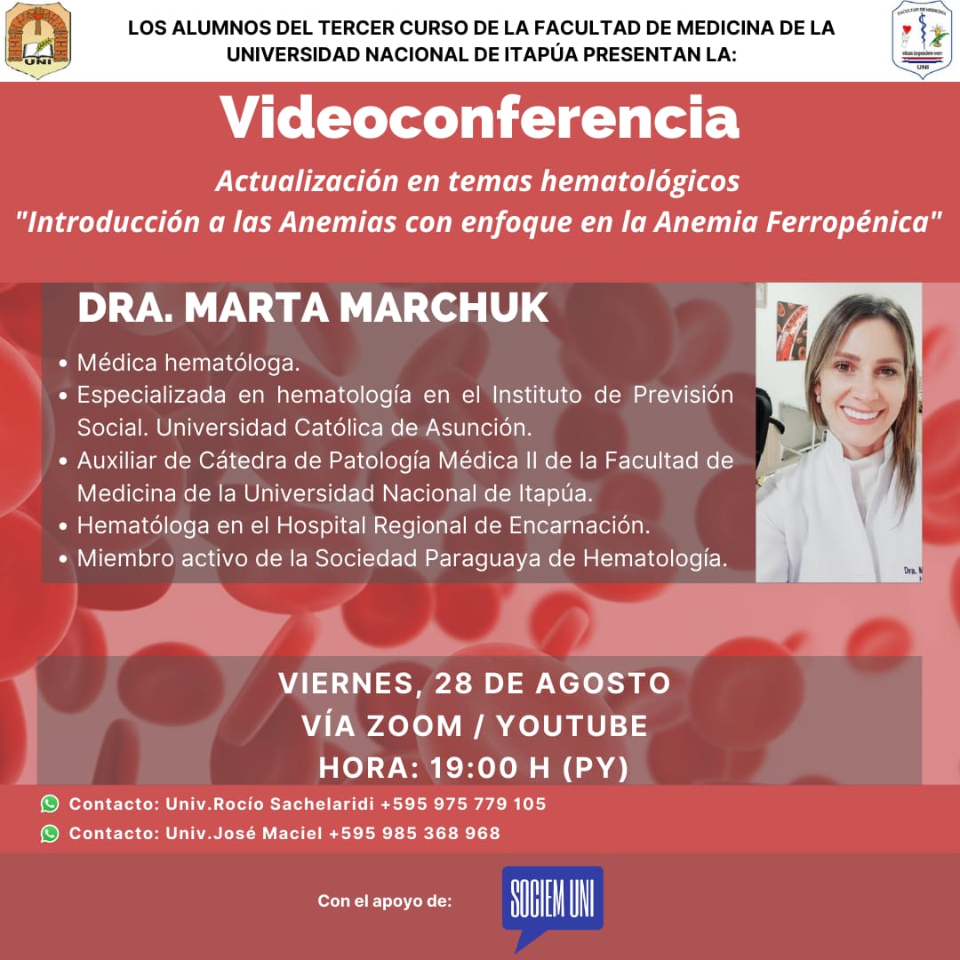 Videoconferencia «Actualización en Temas Hematológicos: Introducción a las Anemias con enfoque en la Anemia Ferropénica»