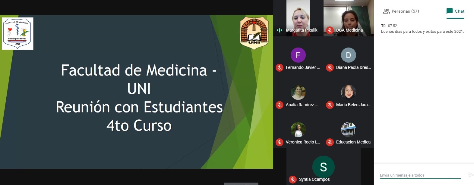 Reunión con Estudiantes del Cuarto Curso de Medicina UNI 2021