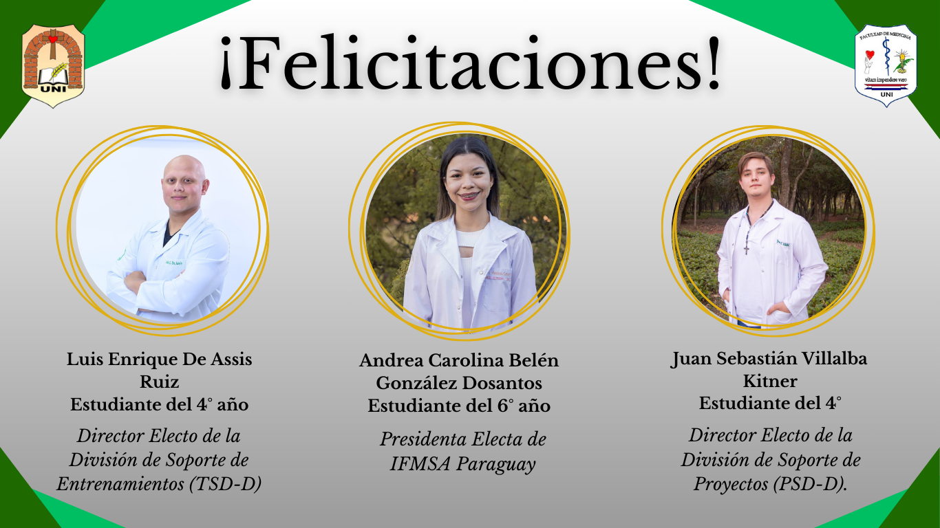 Estudiantes de la Facultad de Medicina (UNI) electos en cargos de la Federación Internacional de Estudiantes de Medicina en Paraguay (IFMSA Paraguay).
